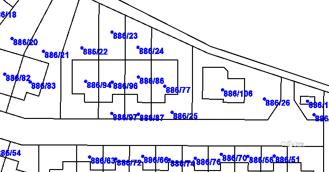 Parcela st. 886/77 v KÚ Jirny, Katastrální mapa