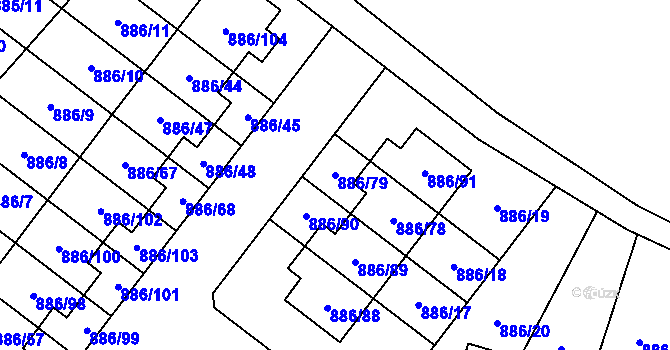 Parcela st. 886/79 v KÚ Jirny, Katastrální mapa