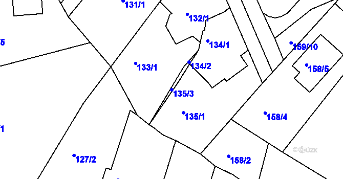 Parcela st. 135/3 v KÚ Jirny, Katastrální mapa