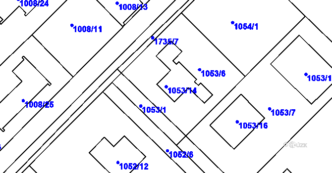Parcela st. 1053/14 v KÚ Jirny, Katastrální mapa