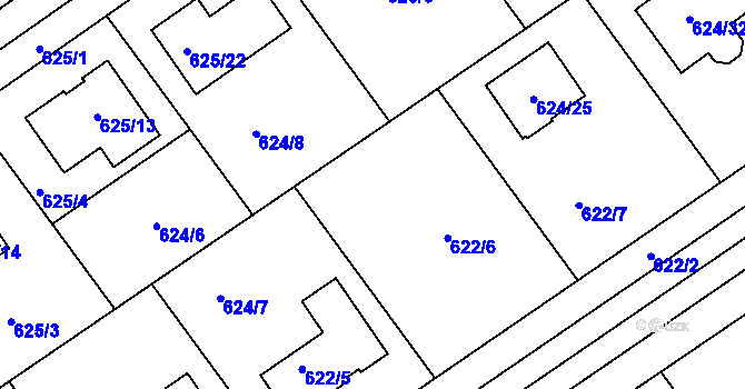 Parcela st. 624/9 v KÚ Jirny, Katastrální mapa
