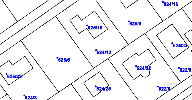 Parcela st. 624/12 v KÚ Jirny, Katastrální mapa