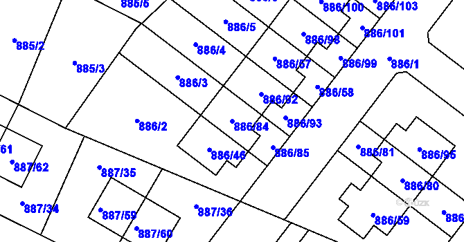 Parcela st. 886/84 v KÚ Jirny, Katastrální mapa