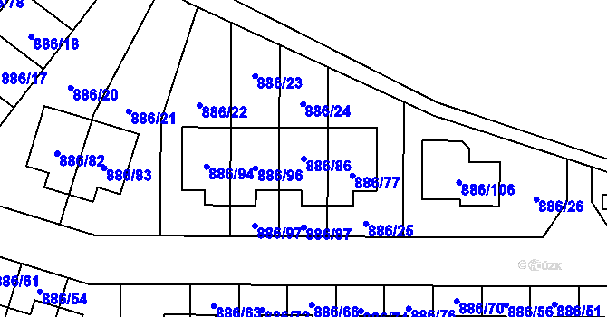 Parcela st. 886/86 v KÚ Jirny, Katastrální mapa