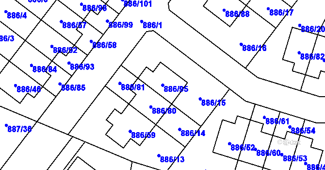 Parcela st. 886/95 v KÚ Jirny, Katastrální mapa