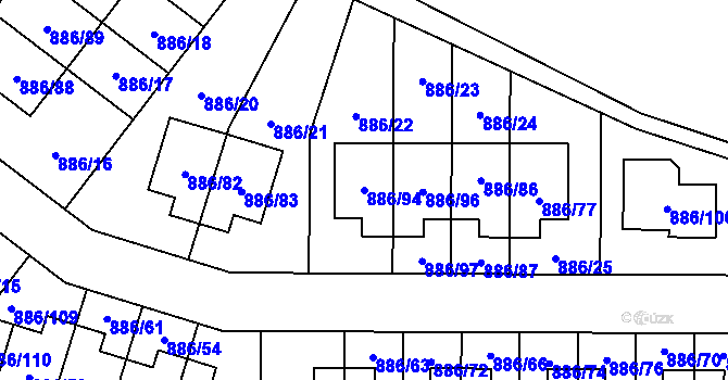 Parcela st. 886/94 v KÚ Jirny, Katastrální mapa