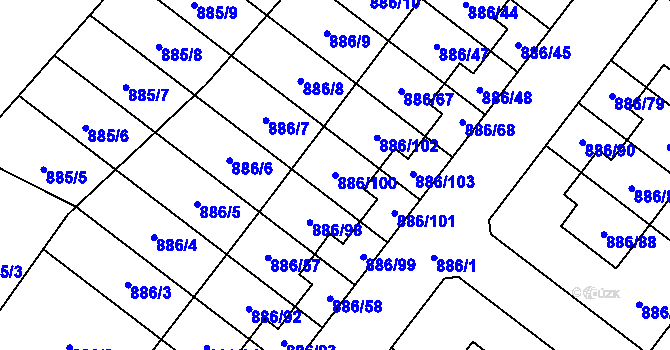 Parcela st. 886/100 v KÚ Jirny, Katastrální mapa