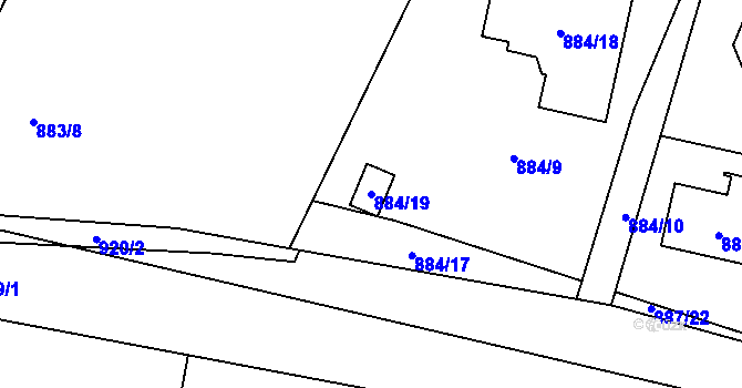Parcela st. 884/19 v KÚ Jirny, Katastrální mapa