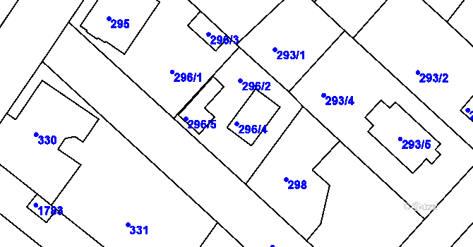 Parcela st. 296/4 v KÚ Jirny, Katastrální mapa
