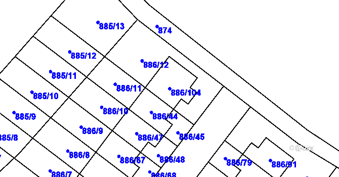 Parcela st. 886/104 v KÚ Jirny, Katastrální mapa
