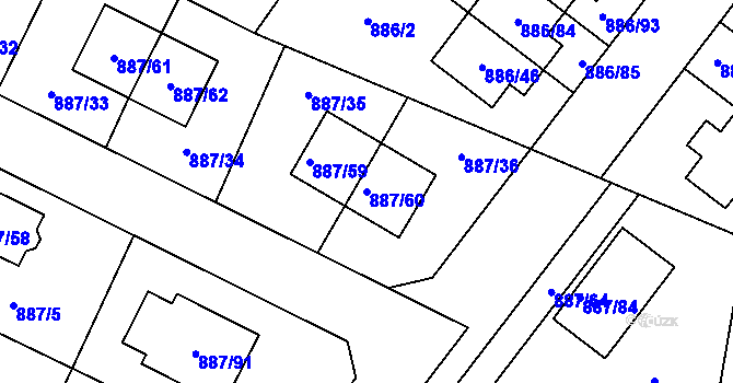 Parcela st. 887/60 v KÚ Jirny, Katastrální mapa