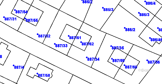 Parcela st. 887/62 v KÚ Jirny, Katastrální mapa
