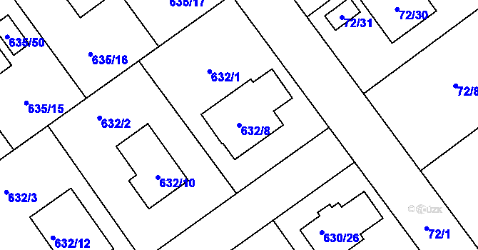 Parcela st. 632/8 v KÚ Jirny, Katastrální mapa