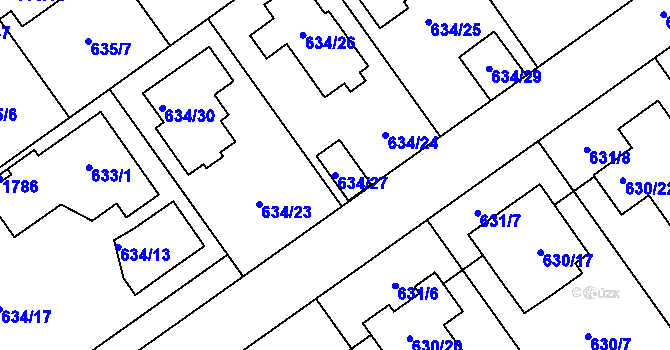Parcela st. 634/27 v KÚ Jirny, Katastrální mapa