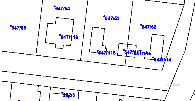 Parcela st. 647/116 v KÚ Jirny, Katastrální mapa