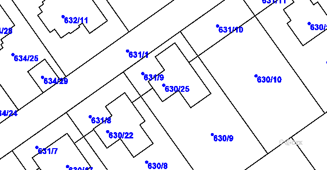 Parcela st. 630/25 v KÚ Jirny, Katastrální mapa