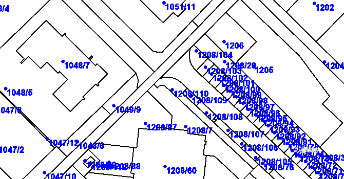 Parcela st. 1208/110 v KÚ Jirny, Katastrální mapa