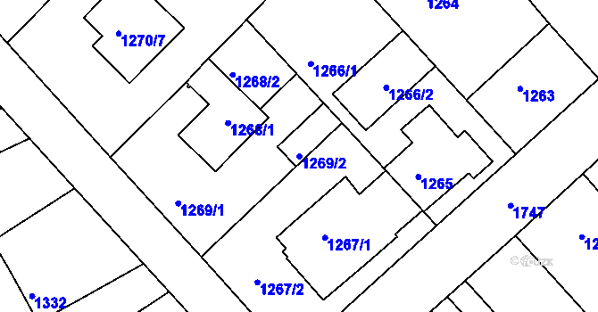 Parcela st. 1269/2 v KÚ Jirny, Katastrální mapa