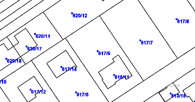 Parcela st. 617/6 v KÚ Jirny, Katastrální mapa