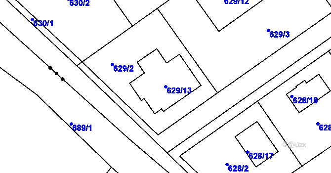Parcela st. 629/13 v KÚ Jirny, Katastrální mapa