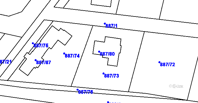 Parcela st. 887/80 v KÚ Jirny, Katastrální mapa