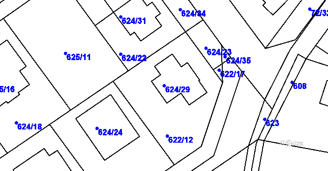 Parcela st. 624/29 v KÚ Jirny, Katastrální mapa