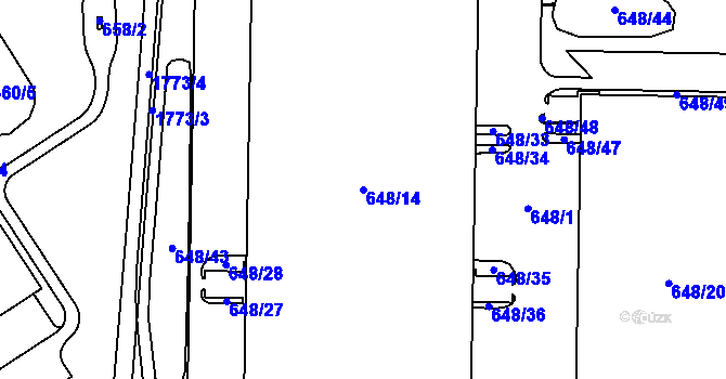 Parcela st. 648/14 v KÚ Jirny, Katastrální mapa