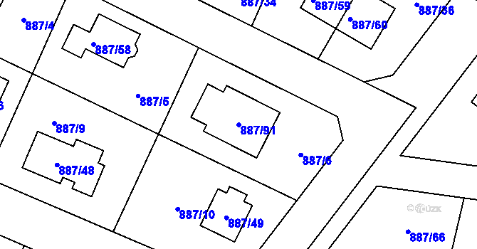 Parcela st. 887/91 v KÚ Jirny, Katastrální mapa
