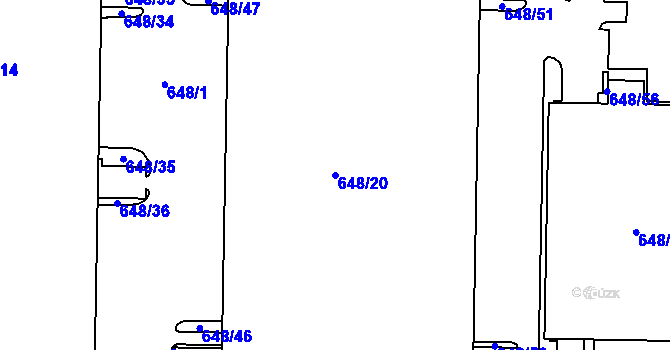 Parcela st. 648/20 v KÚ Jirny, Katastrální mapa