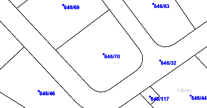 Parcela st. 646/70 v KÚ Jirny, Katastrální mapa