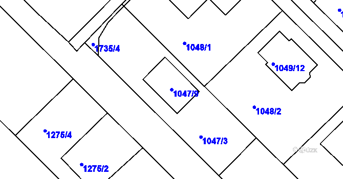 Parcela st. 1047/9 v KÚ Jirny, Katastrální mapa