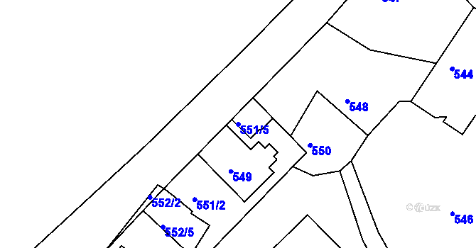 Parcela st. 551/5 v KÚ Jirny, Katastrální mapa
