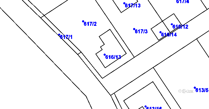 Parcela st. 616/13 v KÚ Jirny, Katastrální mapa