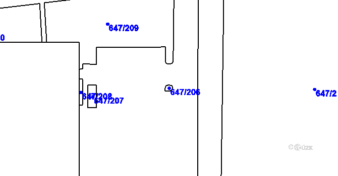 Parcela st. 647/206 v KÚ Jirny, Katastrální mapa