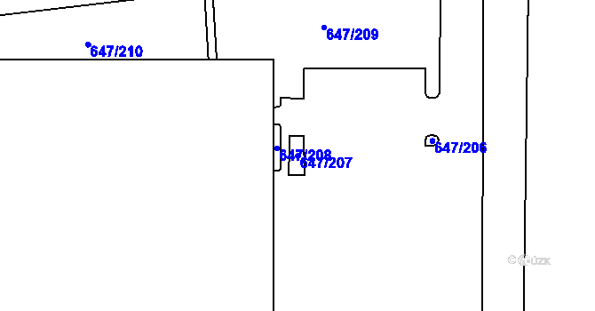Parcela st. 647/207 v KÚ Jirny, Katastrální mapa