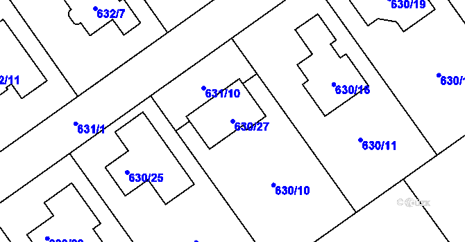 Parcela st. 630/27 v KÚ Jirny, Katastrální mapa