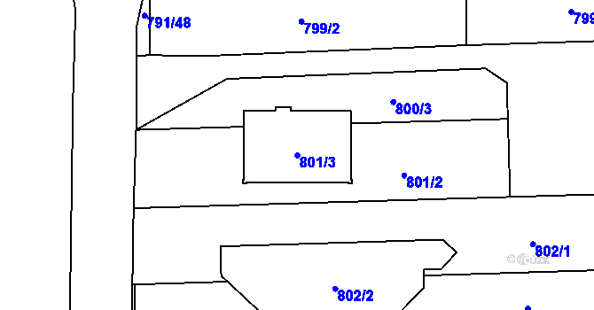 Parcela st. 801/3 v KÚ Jirny, Katastrální mapa