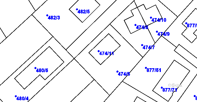 Parcela st. 474/11 v KÚ Jirny, Katastrální mapa