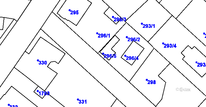 Parcela st. 296/5 v KÚ Jirny, Katastrální mapa