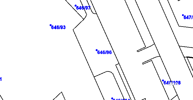 Parcela st. 646/96 v KÚ Jirny, Katastrální mapa