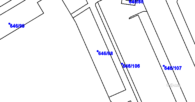 Parcela st. 646/98 v KÚ Jirny, Katastrální mapa