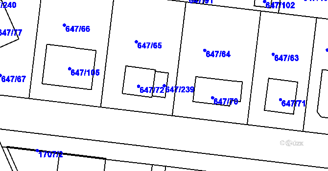 Parcela st. 647/239 v KÚ Jirny, Katastrální mapa