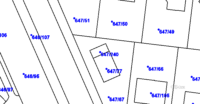 Parcela st. 647/240 v KÚ Jirny, Katastrální mapa