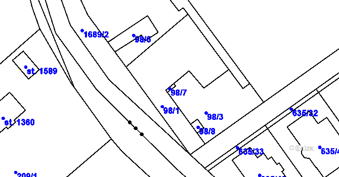 Parcela st. 98/7 v KÚ Jirny, Katastrální mapa