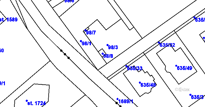 Parcela st. 98/8 v KÚ Jirny, Katastrální mapa