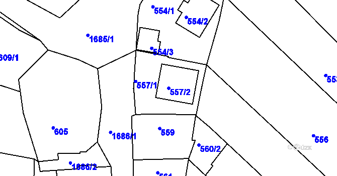 Parcela st. 557/2 v KÚ Jirny, Katastrální mapa
