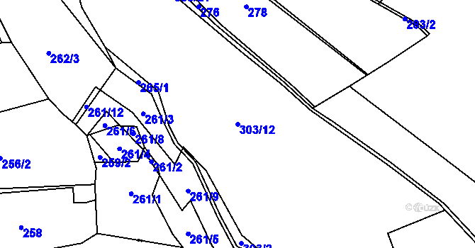Parcela st. 303/12 v KÚ Dolní Borek, Katastrální mapa