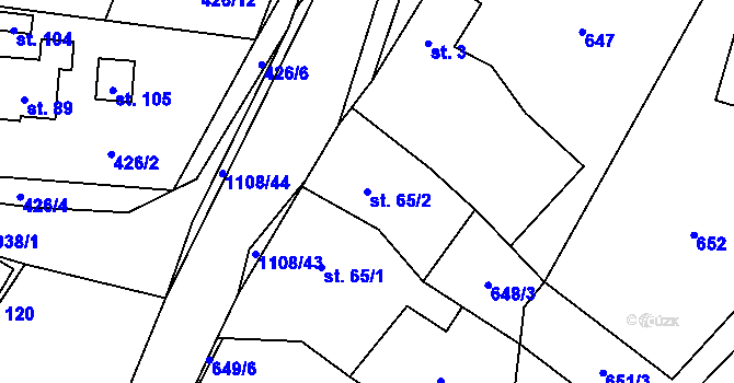 Parcela st. 65/2 v KÚ Jiřetice u Neustupova, Katastrální mapa