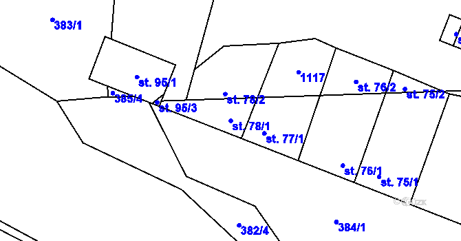 Parcela st. 78/1 v KÚ Jiřetice u Neustupova, Katastrální mapa