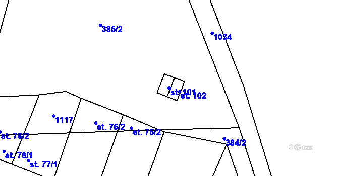 Parcela st. 101 v KÚ Jiřetice u Neustupova, Katastrální mapa
